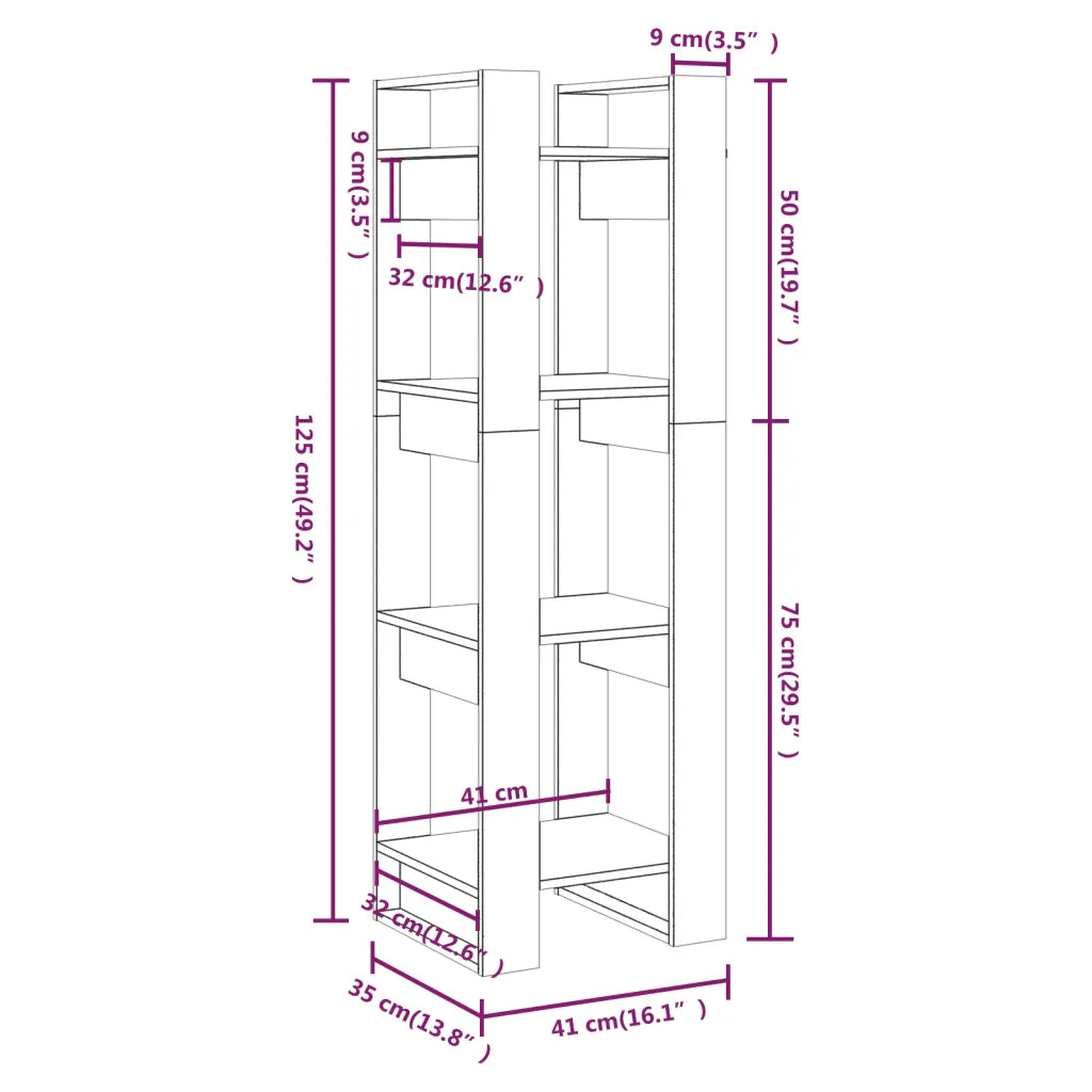 Libreria/Divisorio Nero 41x35x125 cm in Legno Massello di Pino 813868