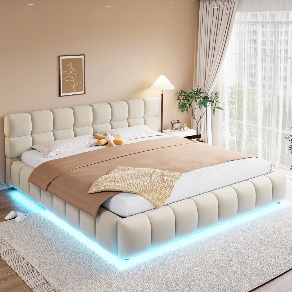 letto imbottito velluto beige 180 x 200 cm