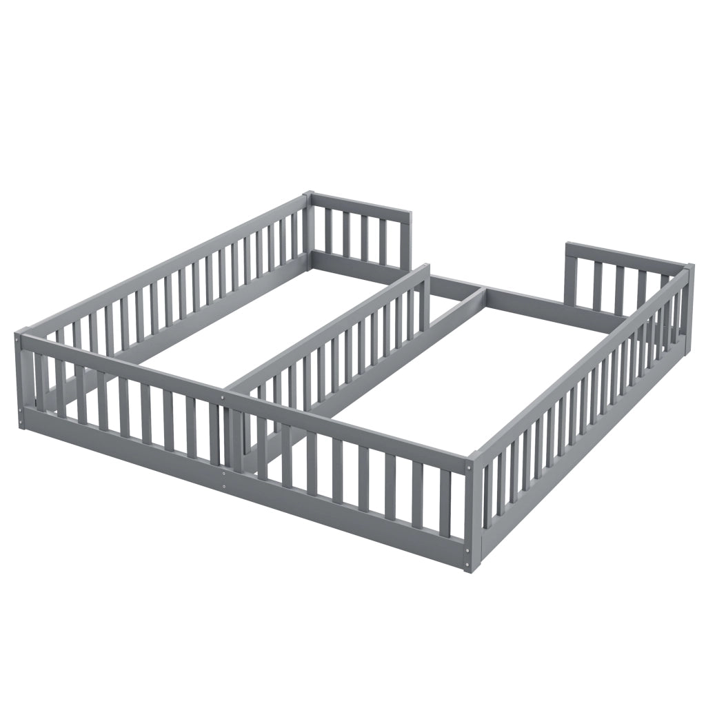 Letto per bambini 90 x 200 cm con sponda di sicurezza, in pino e MDF, grigio