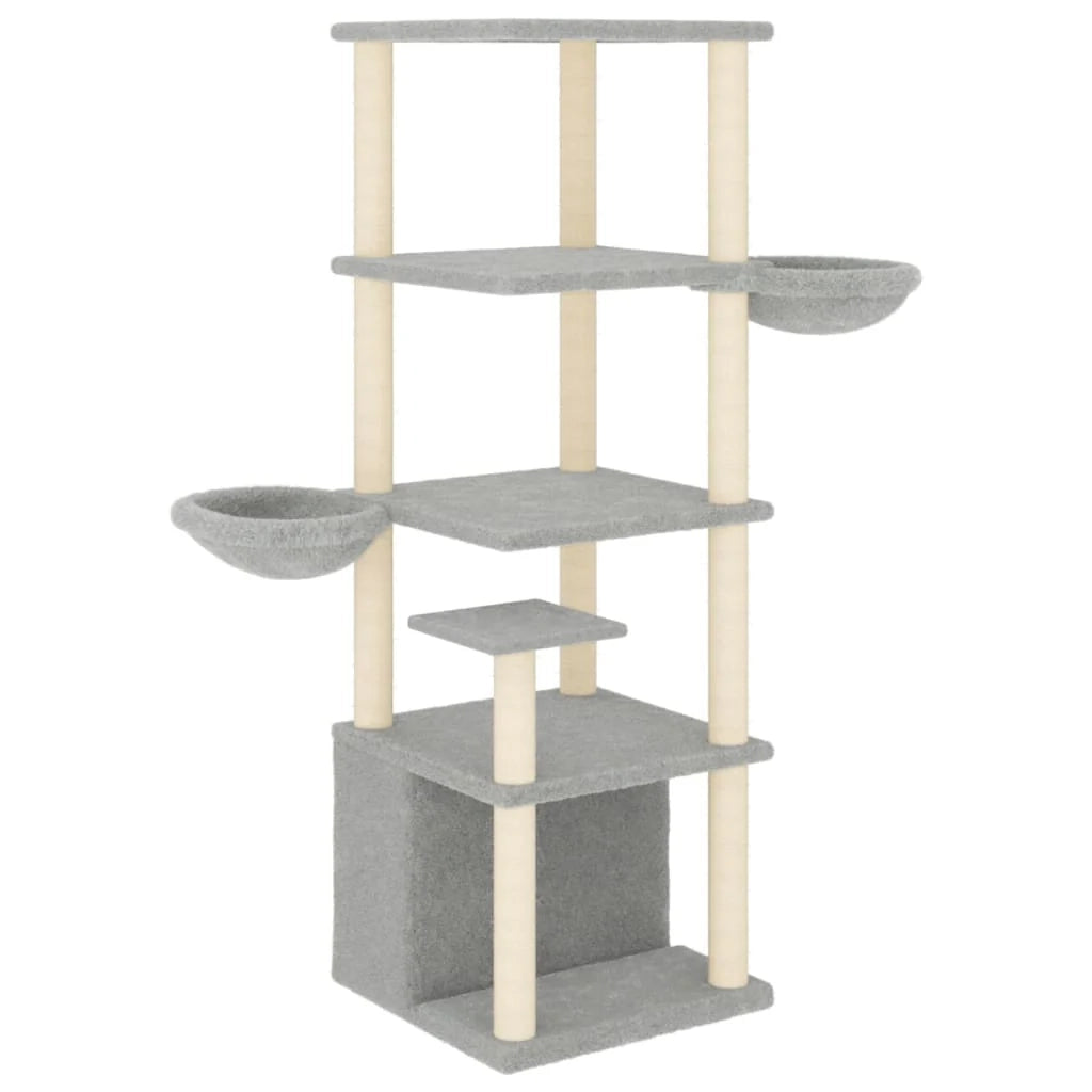 Tiragraffi per gatti torre per arrampicata giocattolo piattaforma per arrampicata con tiragraffi in sisal leggero 147 cm grigio 02_0022571