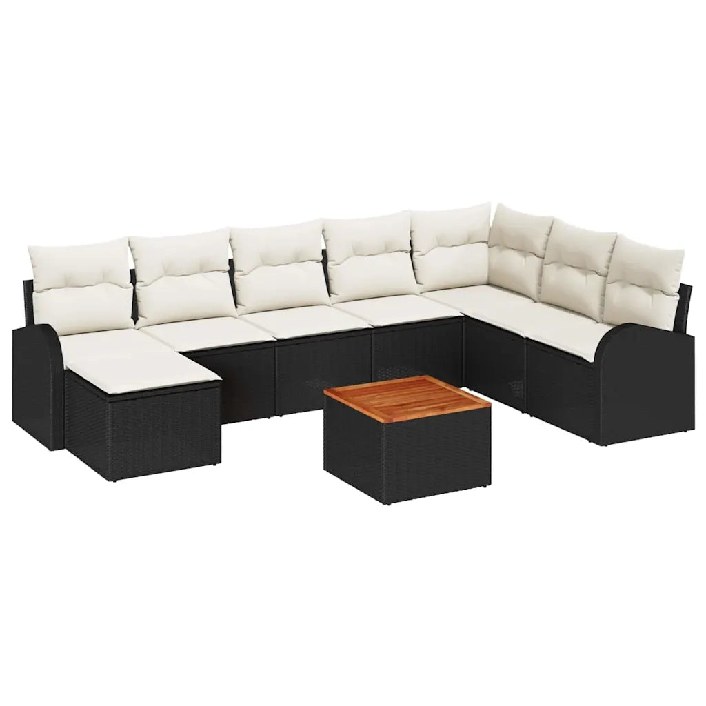 Set Divano da Giardino con cuscino 9 pcs Nero polyrattan