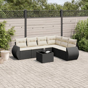 Set Divani da Giardino con Cuscini 7pz Nero Polyrattan