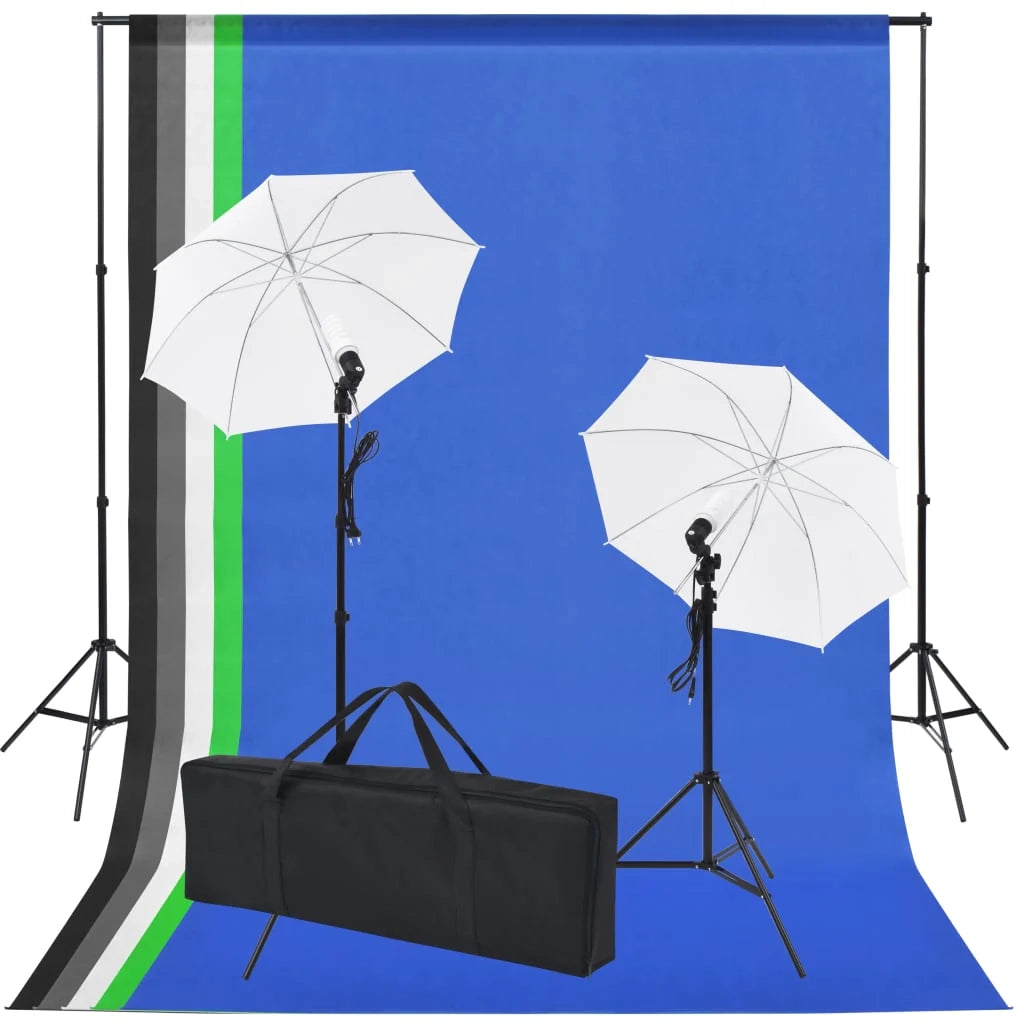 Kit professionale per studio fotografico con 5 fondali colorati e 2 ombrelli 02_0001424