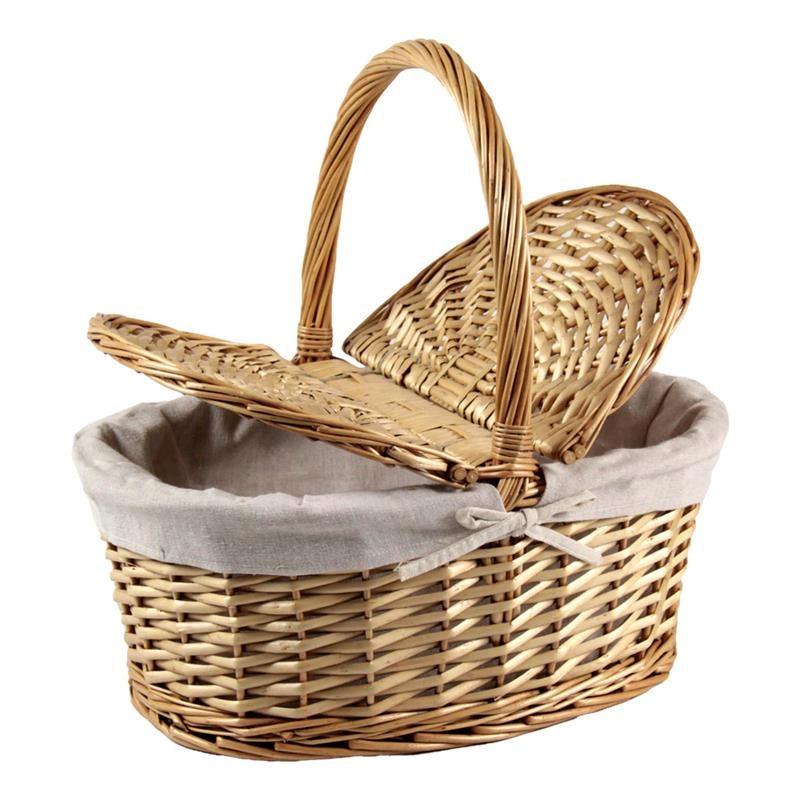 CESTINO DA PICNIC OVALE IN VIMINI CON FODERA INTERNA E MANICO DIMENSIONI 44X30X19/40H CM
