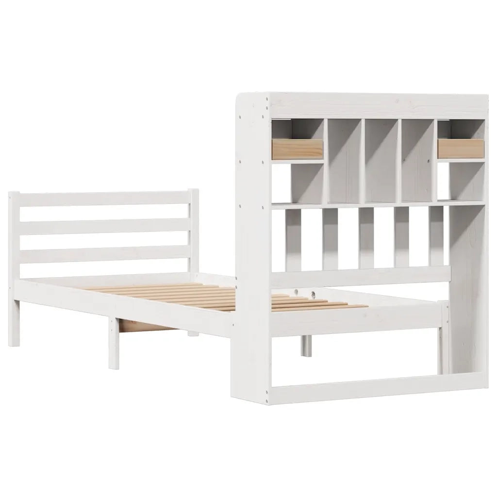 Letto Libreria senza Materasso-Struttura Letto con contenitore Bianca 90x200 cm Legno di Pino 627163