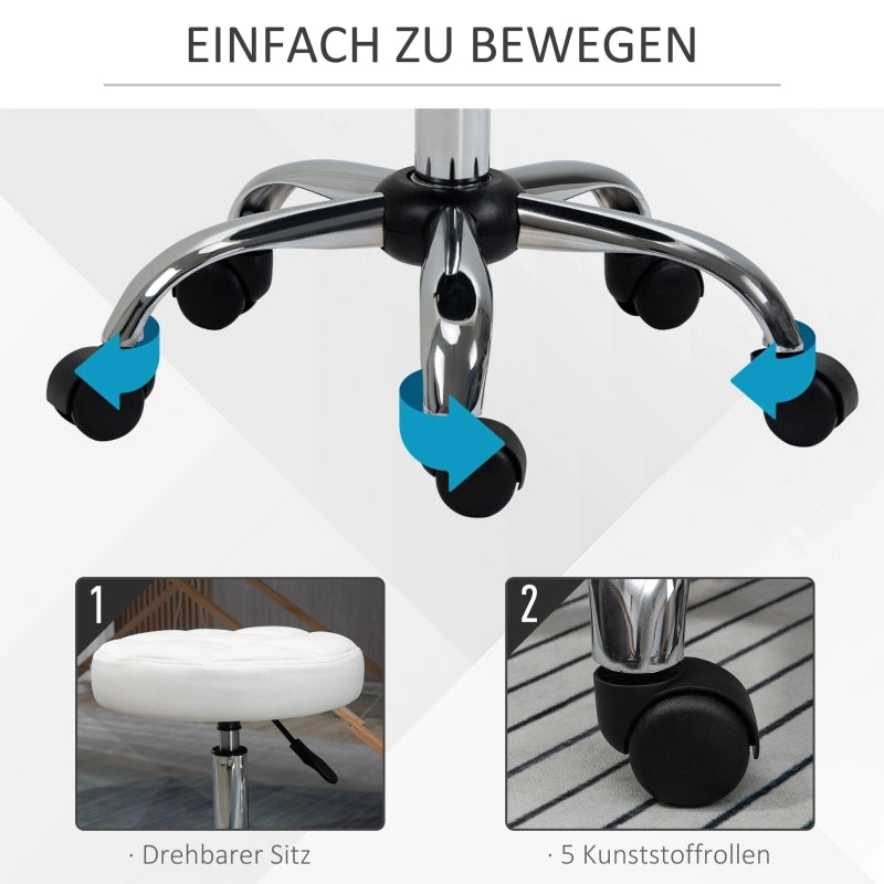 Sedia da ufficio Sgabello con ruote girevole regolabile in altezza con ruote in Similpelle Bianco Ø35.5 × 51-67 cm