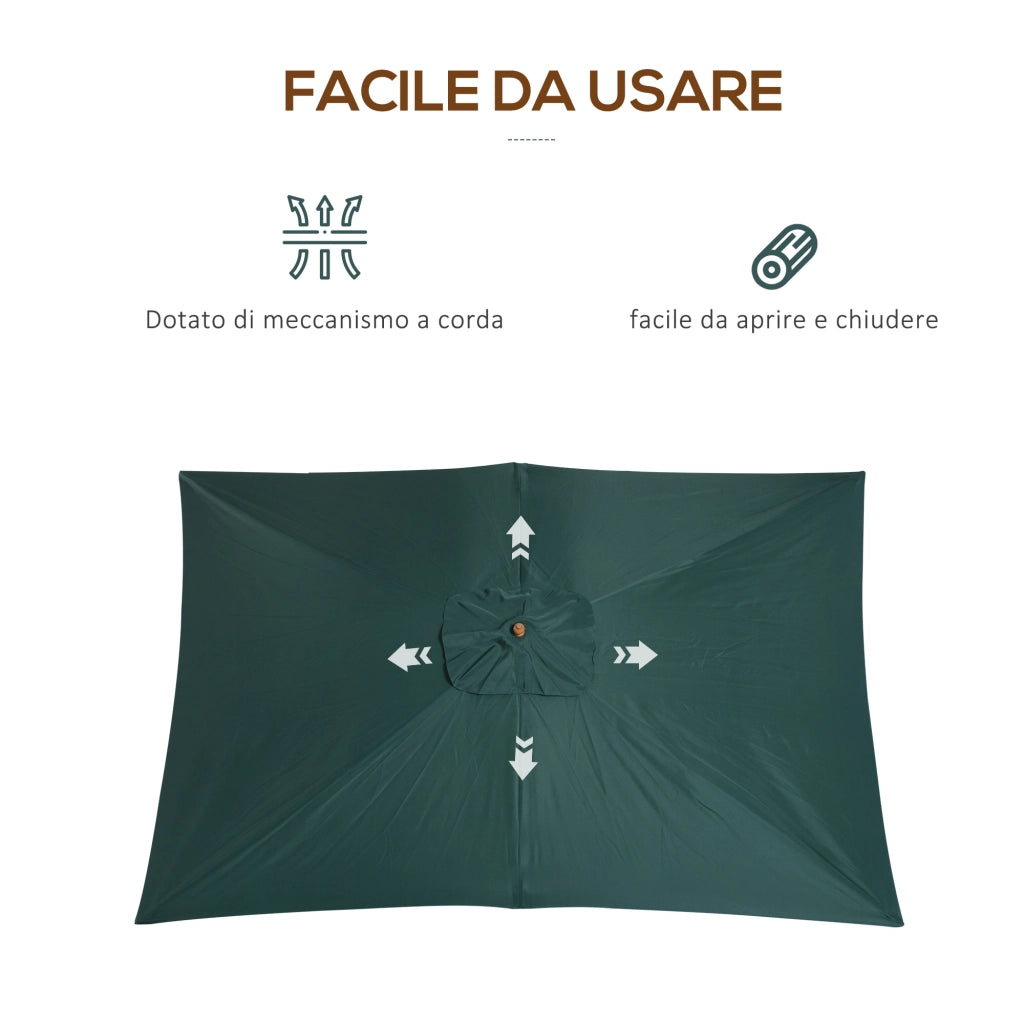 Ombrellone 2x3 m da Giardino in Legno Laccato e Bamb¨´ con Copertura Rimovibile, Verde Scuro