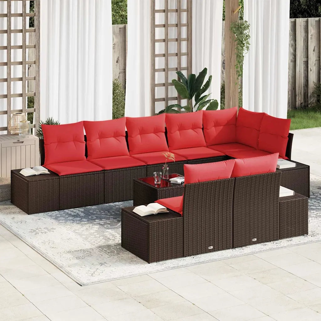 Set Divano da Giardino con cuscino 9 pcs Marrone polyrattan 3347124