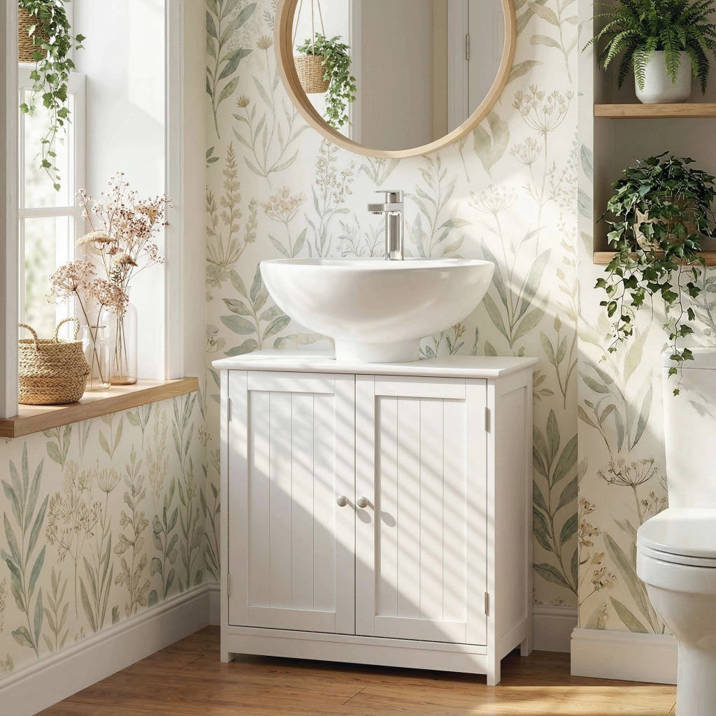 Mobile Sottolavabo a 2 Ante con Ripiano Regolabile ¨C Zephmum ¨C Bianco 60x30x60 cm