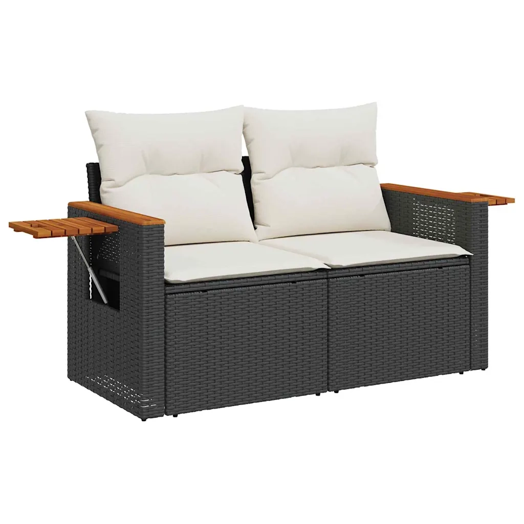 Set Divano da Giardino 10 pcs Nero e Crema polyrattan