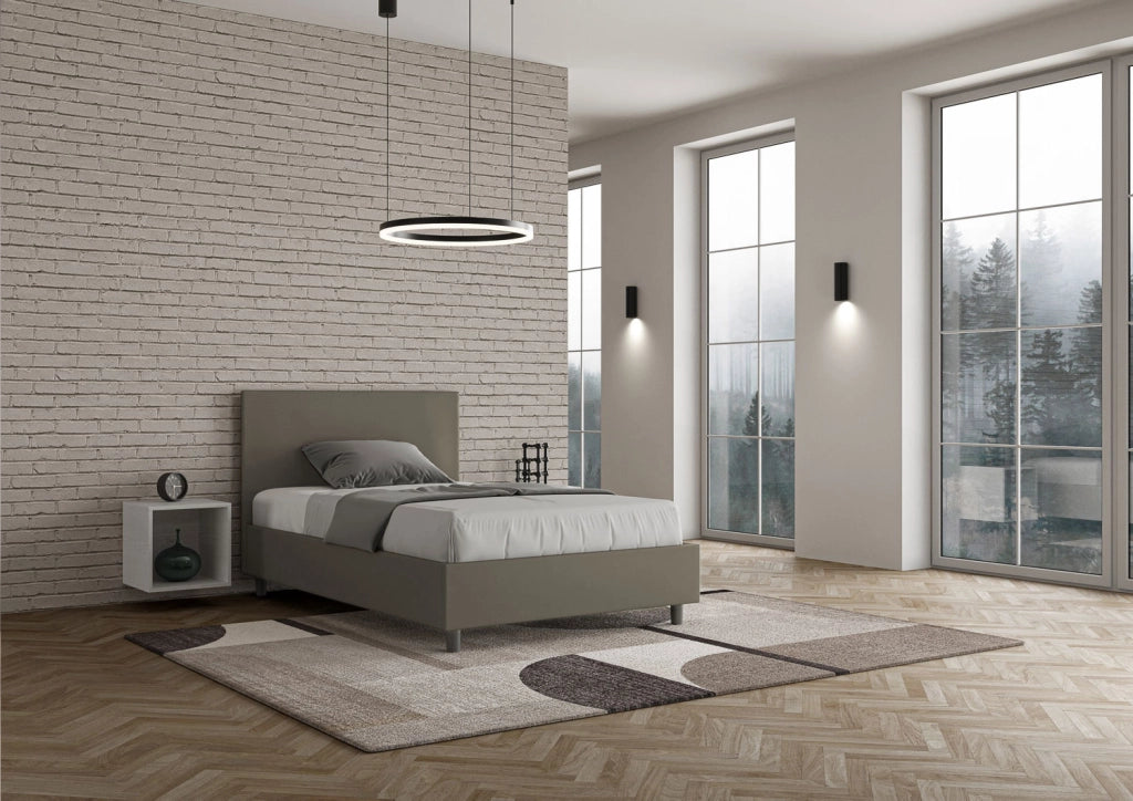BS COM Letto una piazza e mezza contenitore imbottito 120x190 similpelle cappuccino