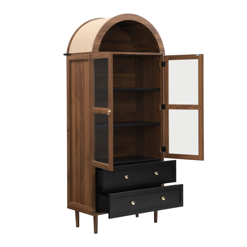 SIDEBOARD con ripiani regolabili 70x38x165 cm MDF e vetro noce