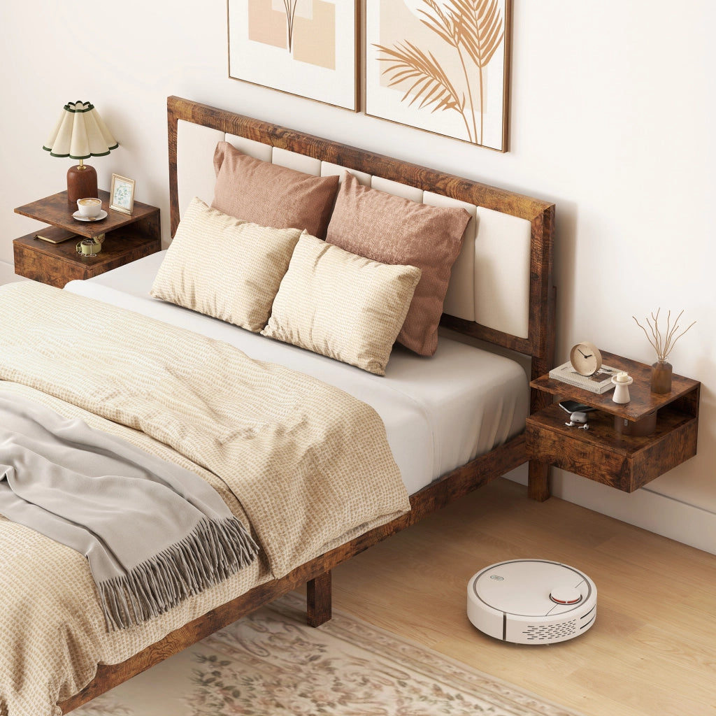 Comodini Sospesi con Cassetto e Mensola ¨C zephmum ¨C Marrone Rustico 35x32x22.5 cm