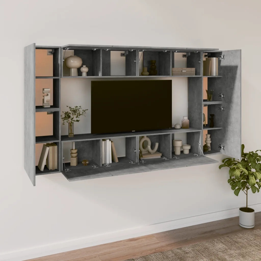 Set Mobili Porta TV 8pz | Armadietto TV | Mobile Porta TV Grigio Cemento in Legno Multistrato