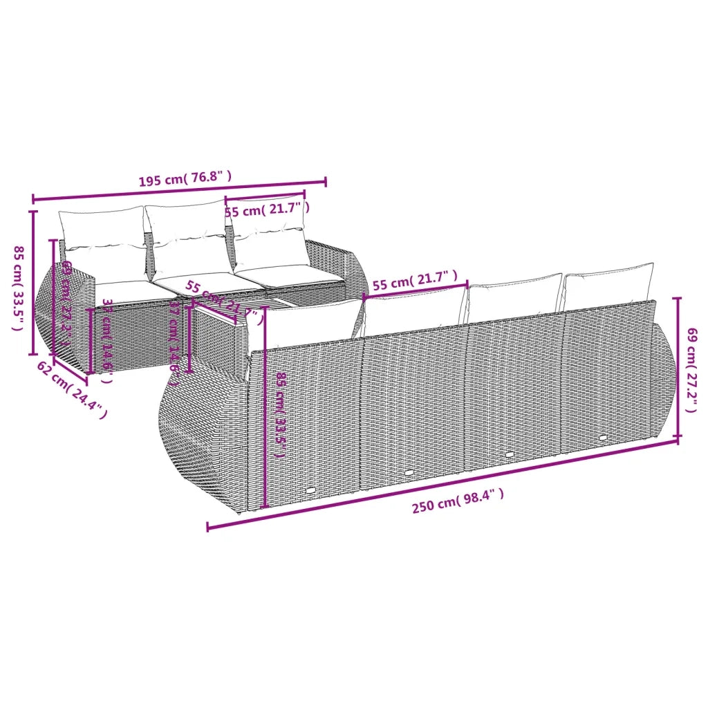 Set Divano da Giardino 8 pz con Cuscini Beige in Polyrattan 3257242