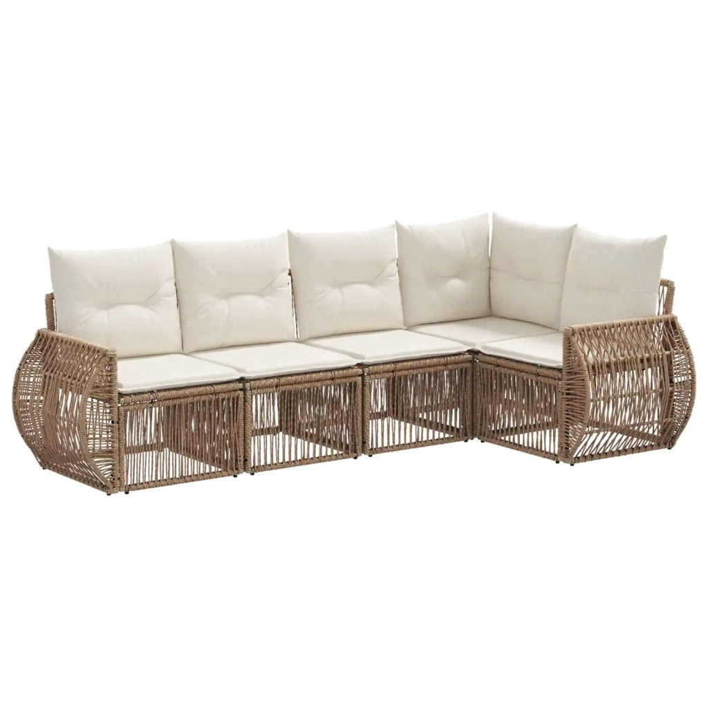 Set Divano da Giardino 5 pz Beige e Bianco Crema polyrattan 3435417
