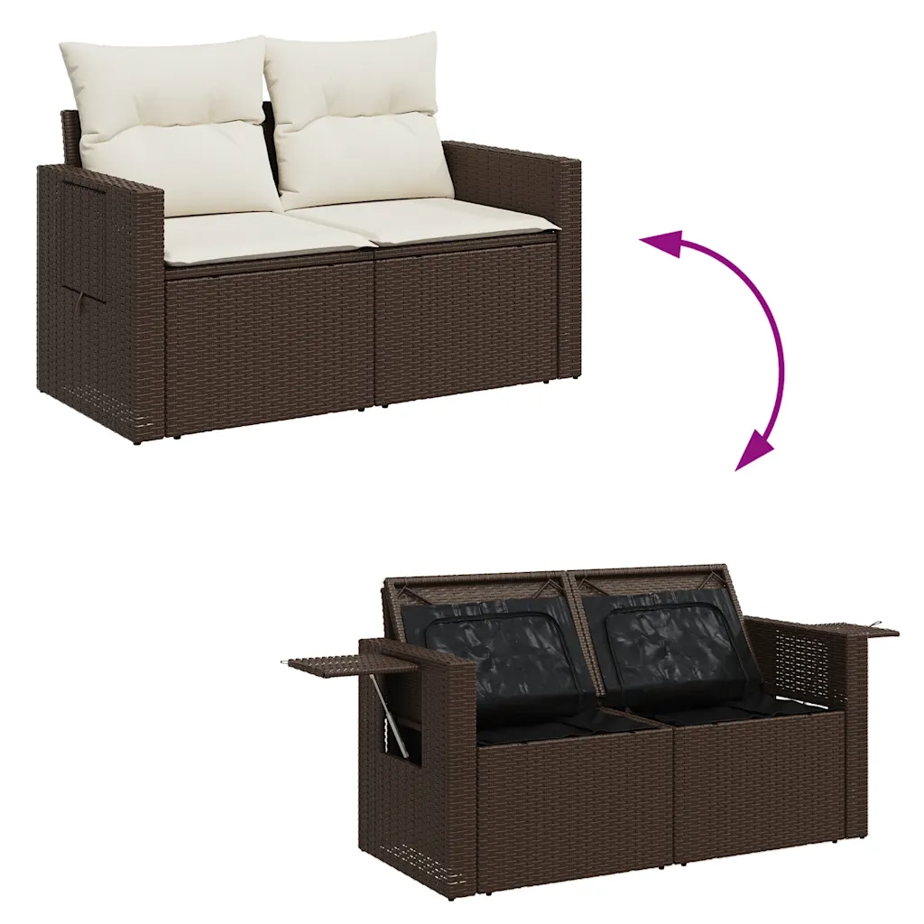 Set Divani da Giardino 7 pz con Cuscini Marrone in Polyrattan 3326494