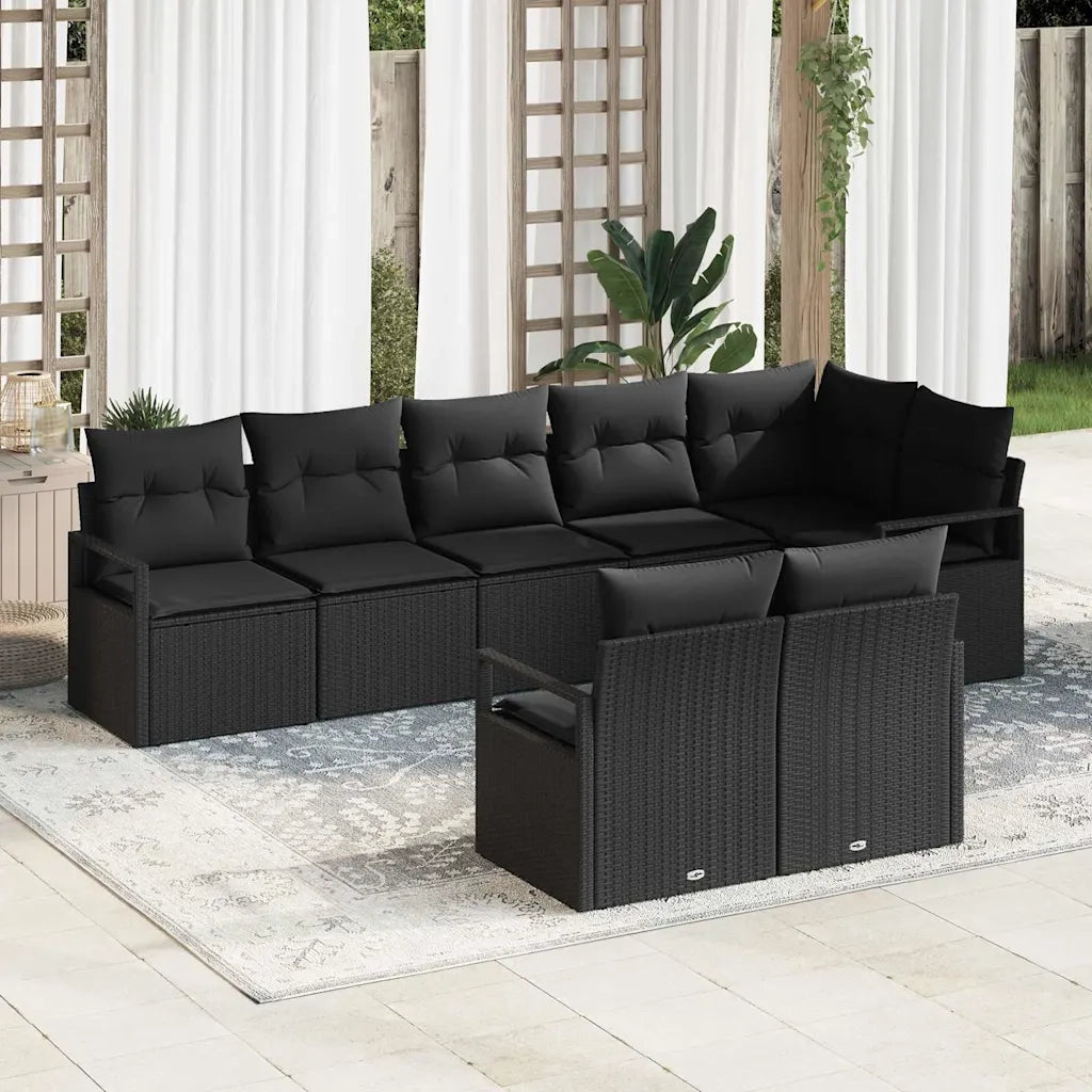Set Divano da Giardino con cuscino 8 pcs Nero polyrattan