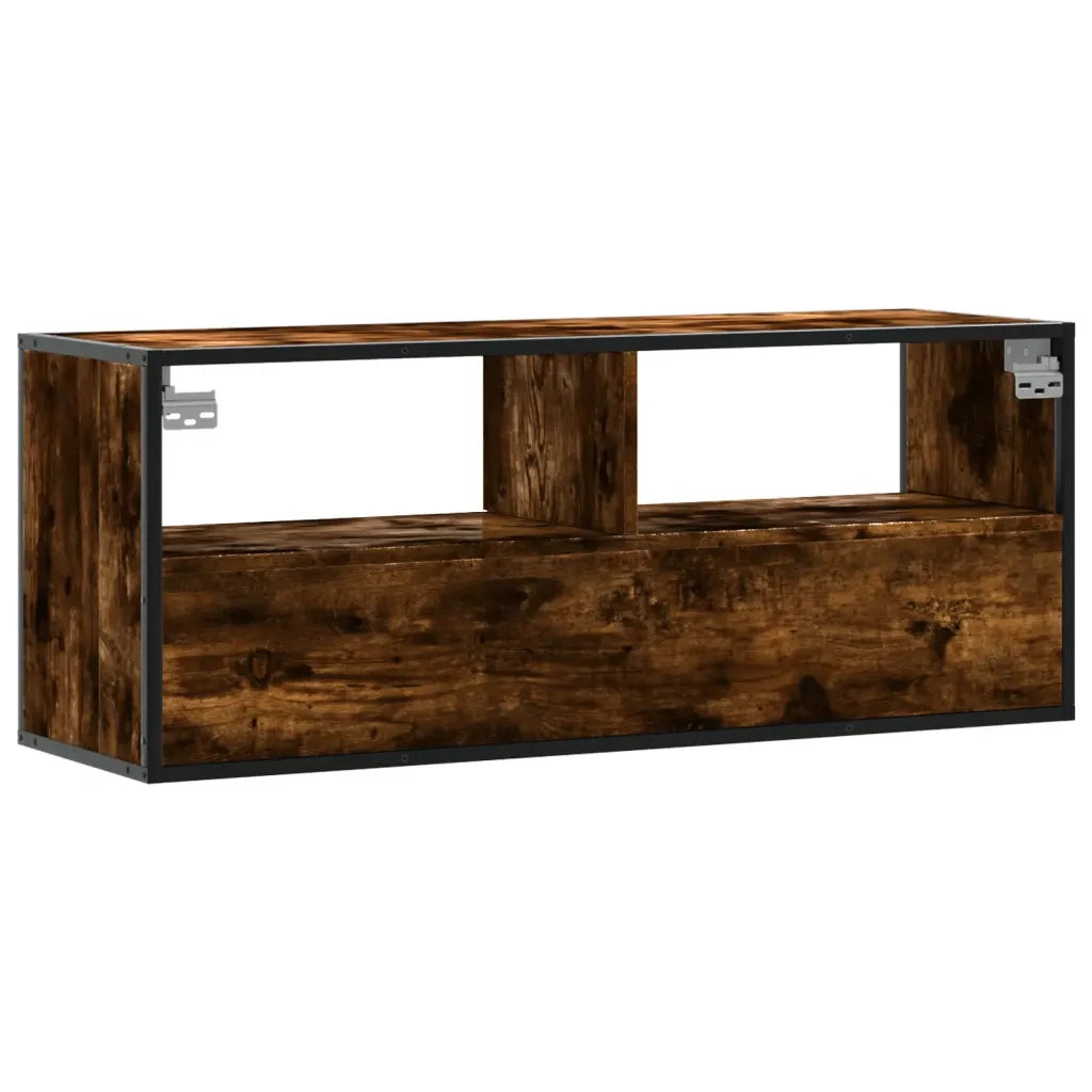 Mobile TV Rovere Fumo 100x31x39,5cm Legno Multistrato e Metallo 848936