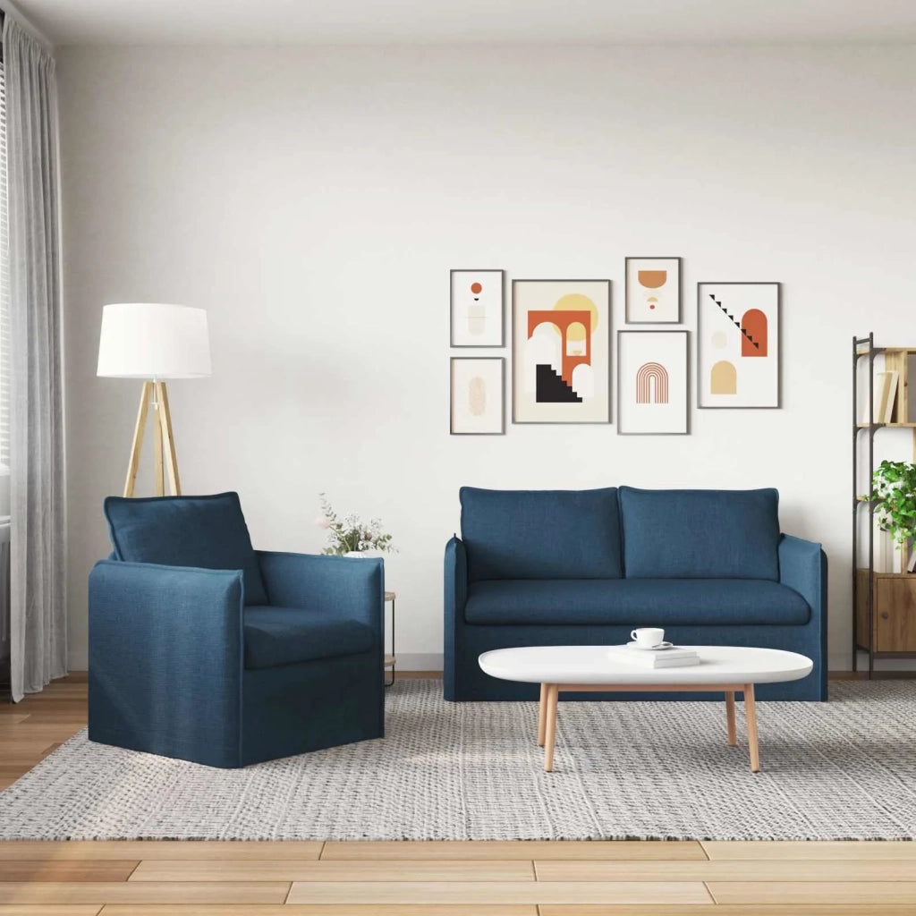 Divano 2 pcs Blu 196 x 82 x 85 cm Tessuto