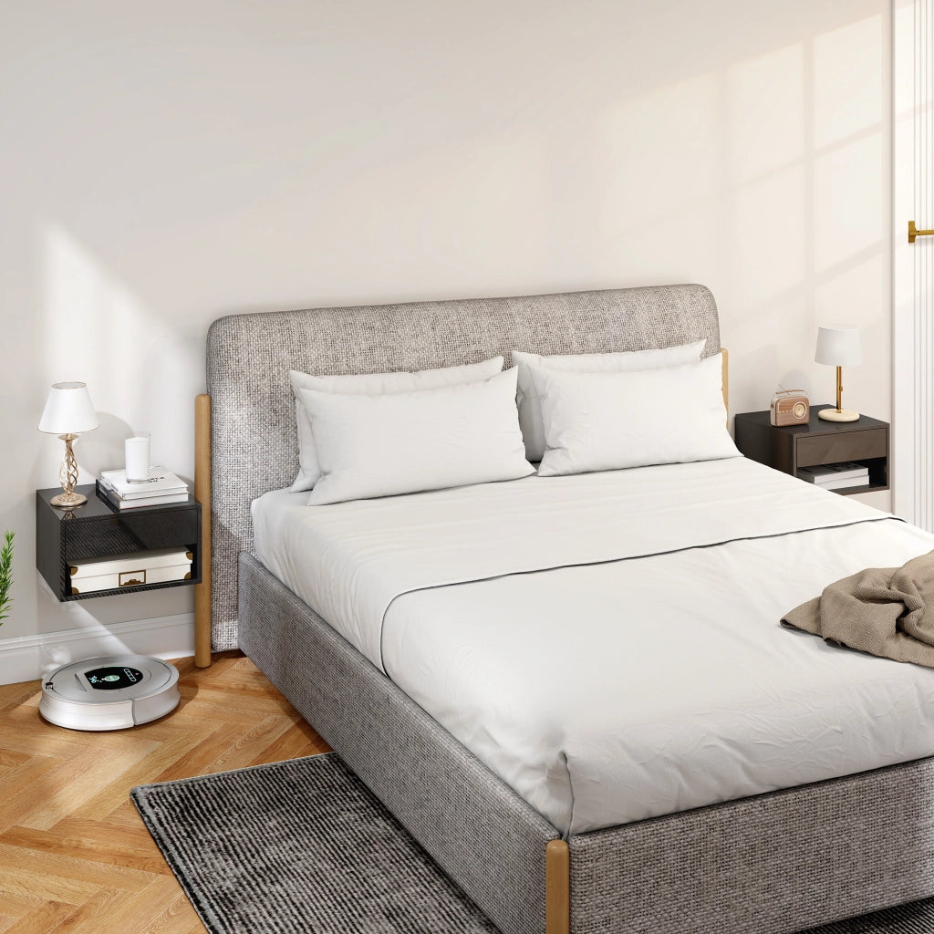 Comodino Flottante con Cassetto ¨C Minimal ¨C Nero Lucido 37x32x21 cm