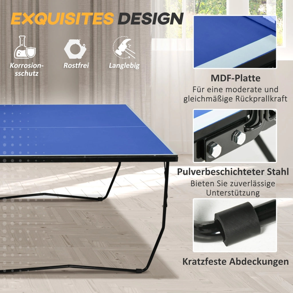 Tavolo da Ping Pong Pieghevole ¨C Xylo ¨C 8 Ruote, Telaio Acciaio, MDF, 274x152,5x76cm, Blu