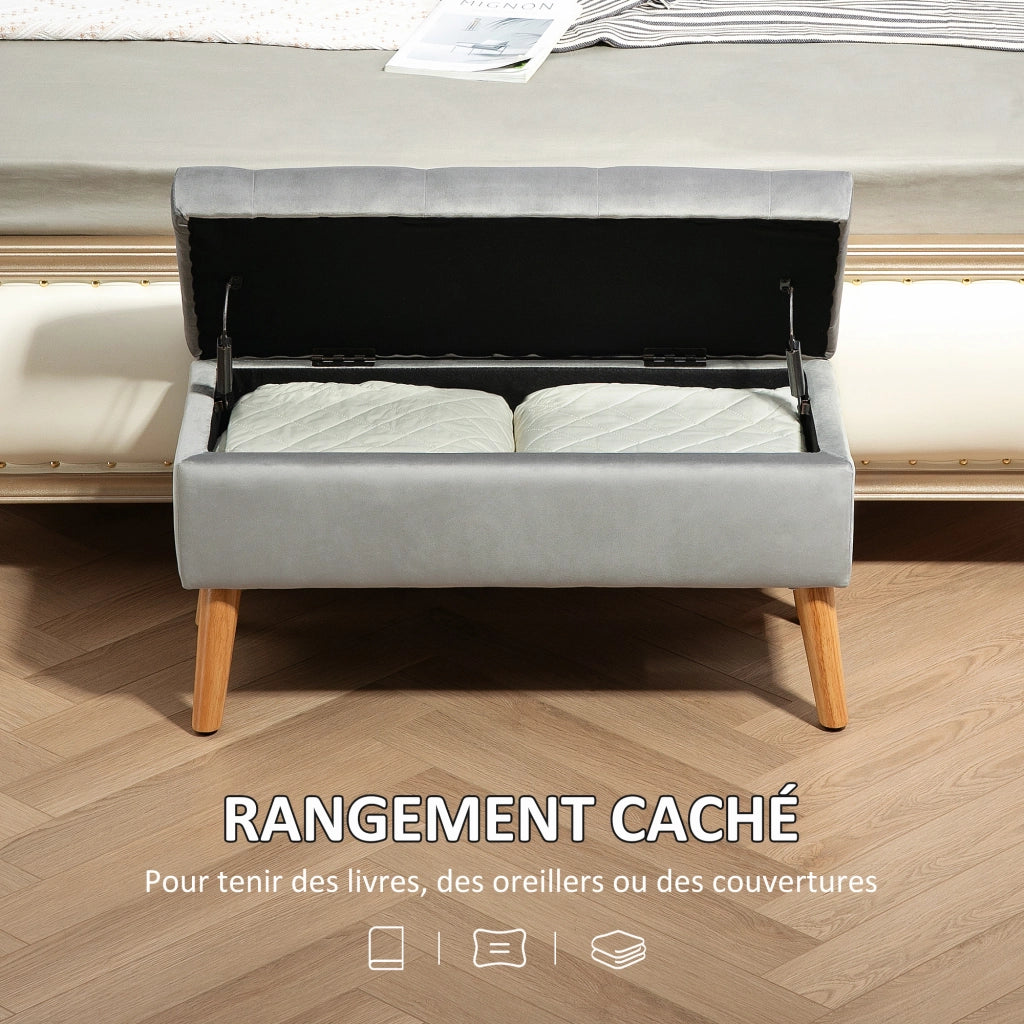Cassettiera in tessuto effetto velluto con piedi in legno ¨C zephmum ¨C grigio 80x35x42 cm