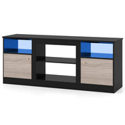 Supporto tv con luci led con ripiano regolabile e scomparto aperto per camino elettrico, Supporto consolle con spazio-Mobili porta TV