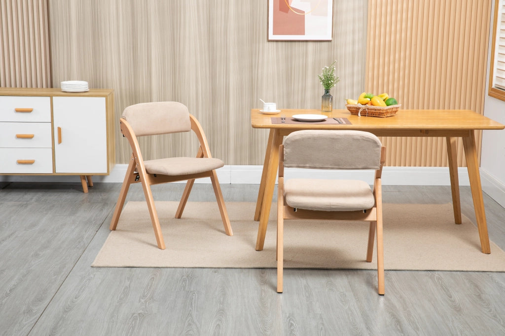 Chaise pieghevole set da 2 con seduta imbottita e fodera rimovibile in legno massello per cucina e ospiti kaki