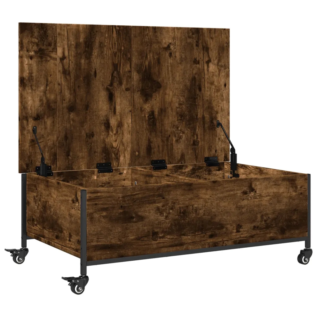 Tavolino con Ruote Rovere Fumo 91x55x34 cm in Legno Multistrato 842298