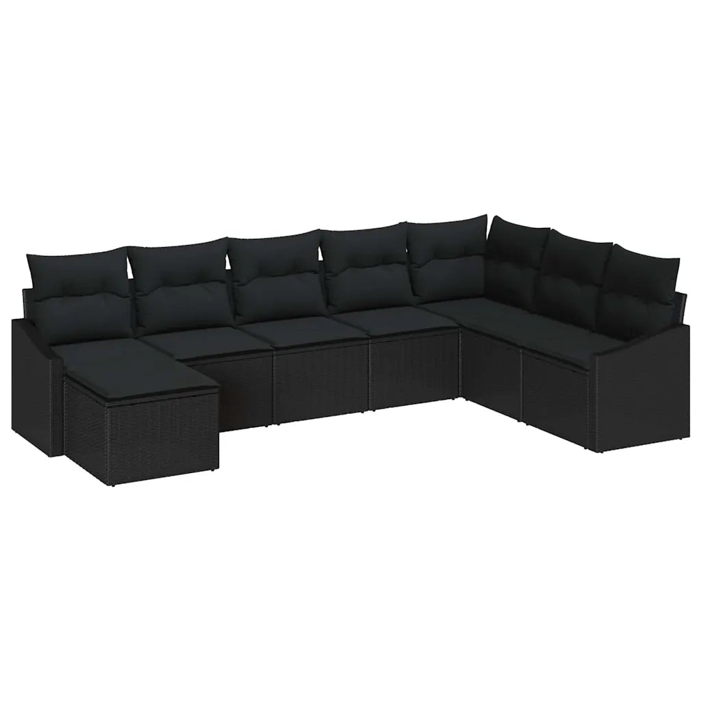 Set Divano da Giardino con cuscino 8 pcs Nero polyrattan