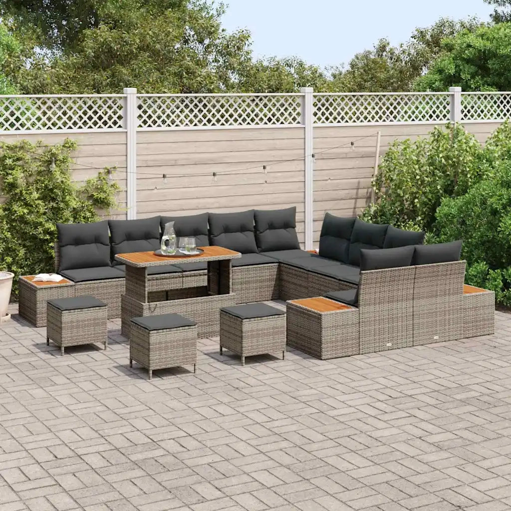 Set Divano da Giardino con cuscino 14 pcs Grigio Poly Rattan