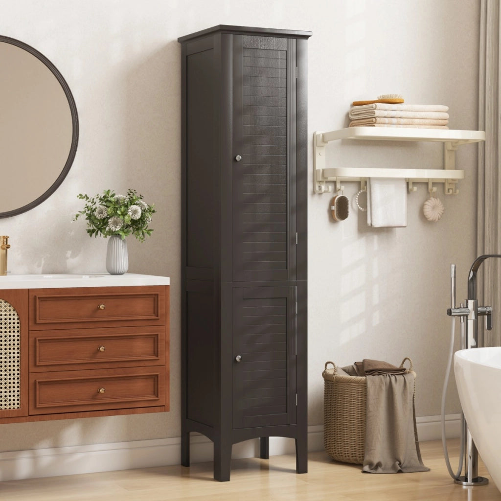 Mobile bagno alto con 2 ante 5 vani, Colonna bagno da terra salvaspazio 37x37x160cm Caff¨¨-Armadietti da bagno