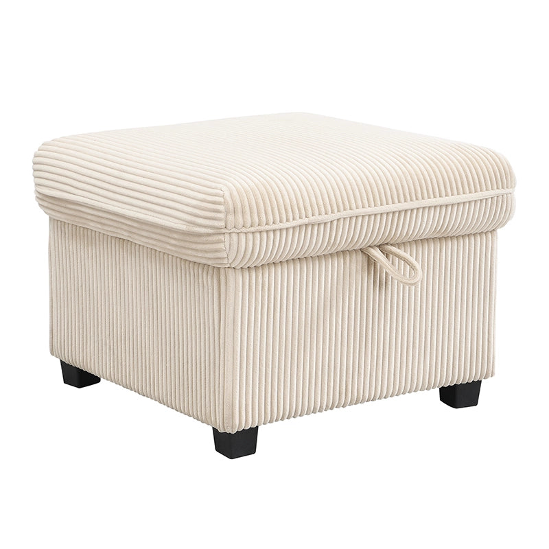 Divano modulare a 3 posti con funzione letto e contenitore con 2 pouf contenitore in tessuto effetto corda beige
