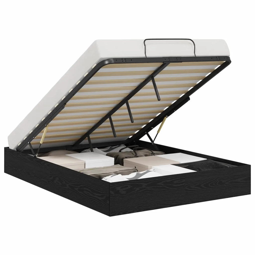 Letto ottomano con archiviazione Rovere Nero 203 x 150 x 25 cm 3409222