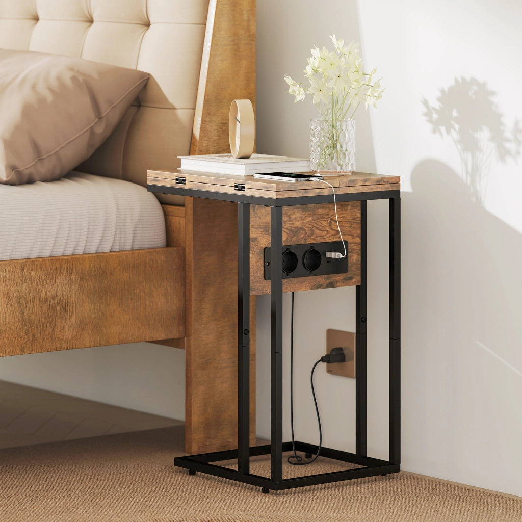 Tavolino da salotto con ricarica ¨C Xylo ¨C Effetto legno marrone e nero 39x29x57