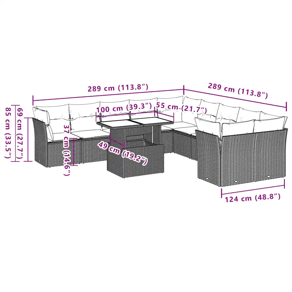 Set Divani da Giardino 11 pz con Cuscini Grigio in Polyrattan 3266881