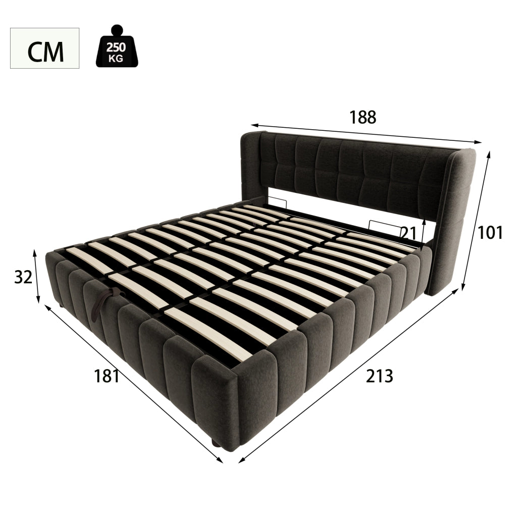 letto imbottito tessuto grigio 180 x 200 cm