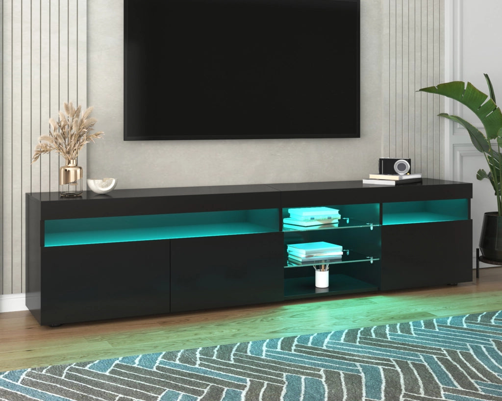 MOBILE TV 180x35x48 cm MDF Nero con LED e 3 ante