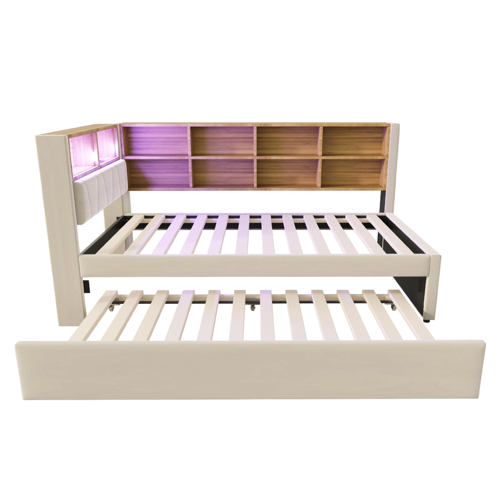 LETTO a scomparsa 90x200 cm Beige con LED e prese
