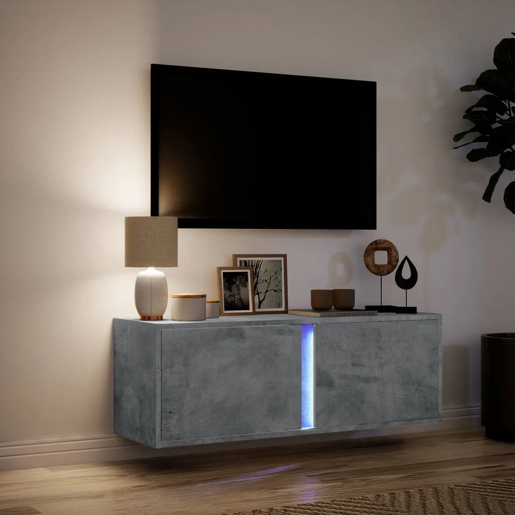 Mobile TV a Parete | Armadietto TV | Mobile Porta TV con Luci LED Grigio Cemento 100x31x35 cm