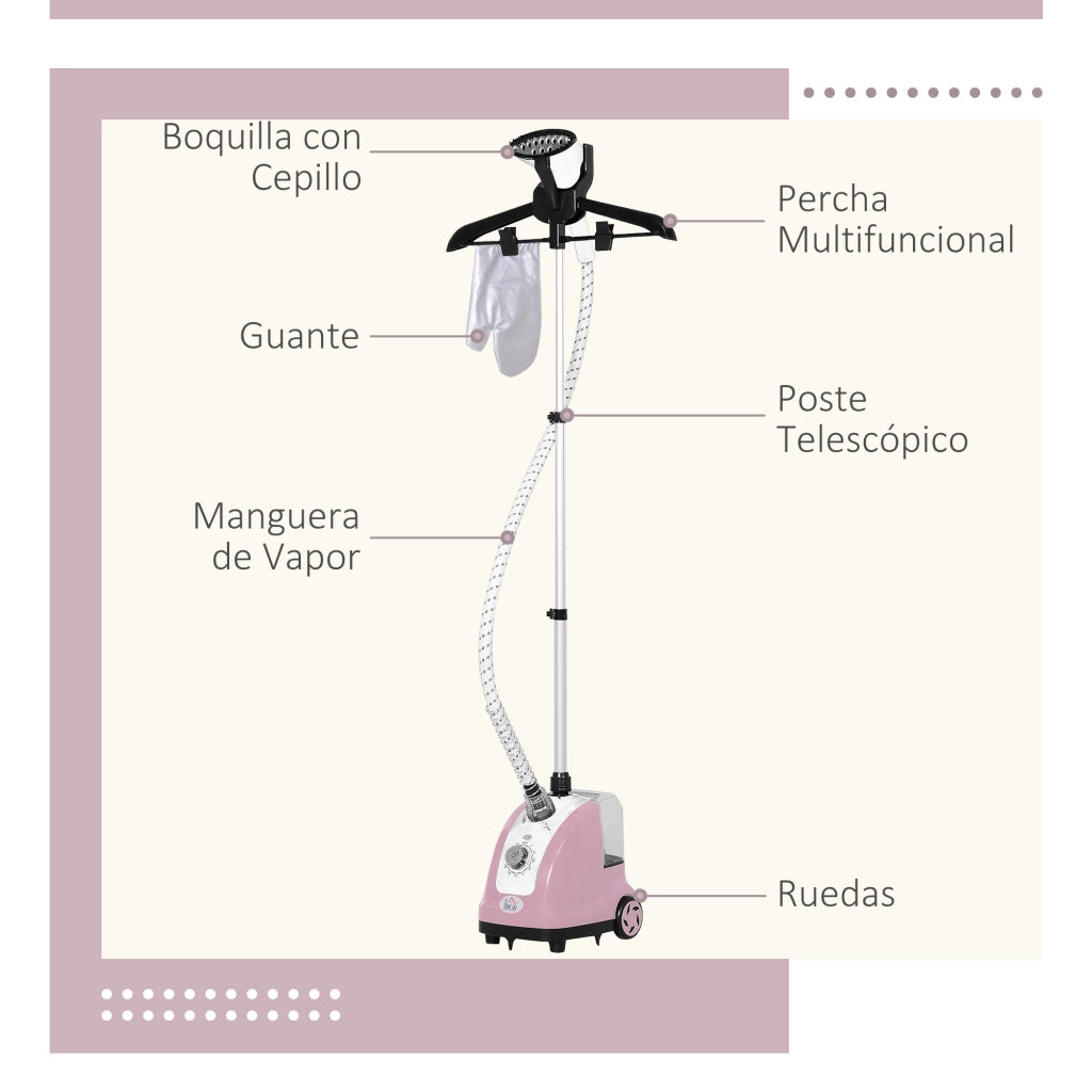 Ferro da stiro a vapore verticale ¨C zephmum ¨C 1800W 1.4L rosa