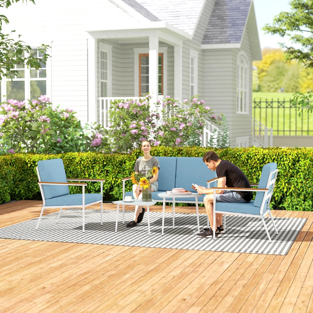 Set giardino 5 pezzi con divano, 2 poltrone e 2 tavolini ¨C Minimal ¨C blu chiaro