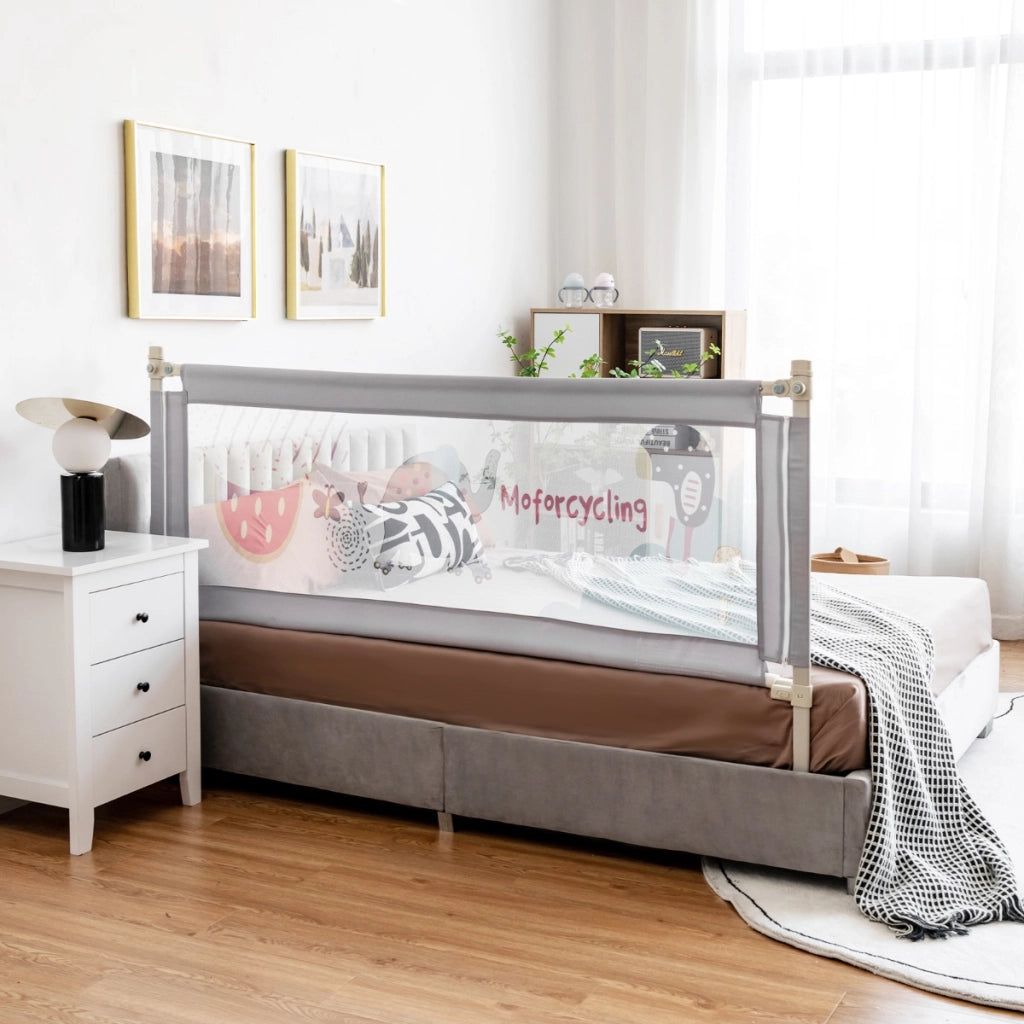 Sbarra 180cm con sollevamento verticale e doppio blocco di sicurezza-Barriera pieghevole per letto Grigio