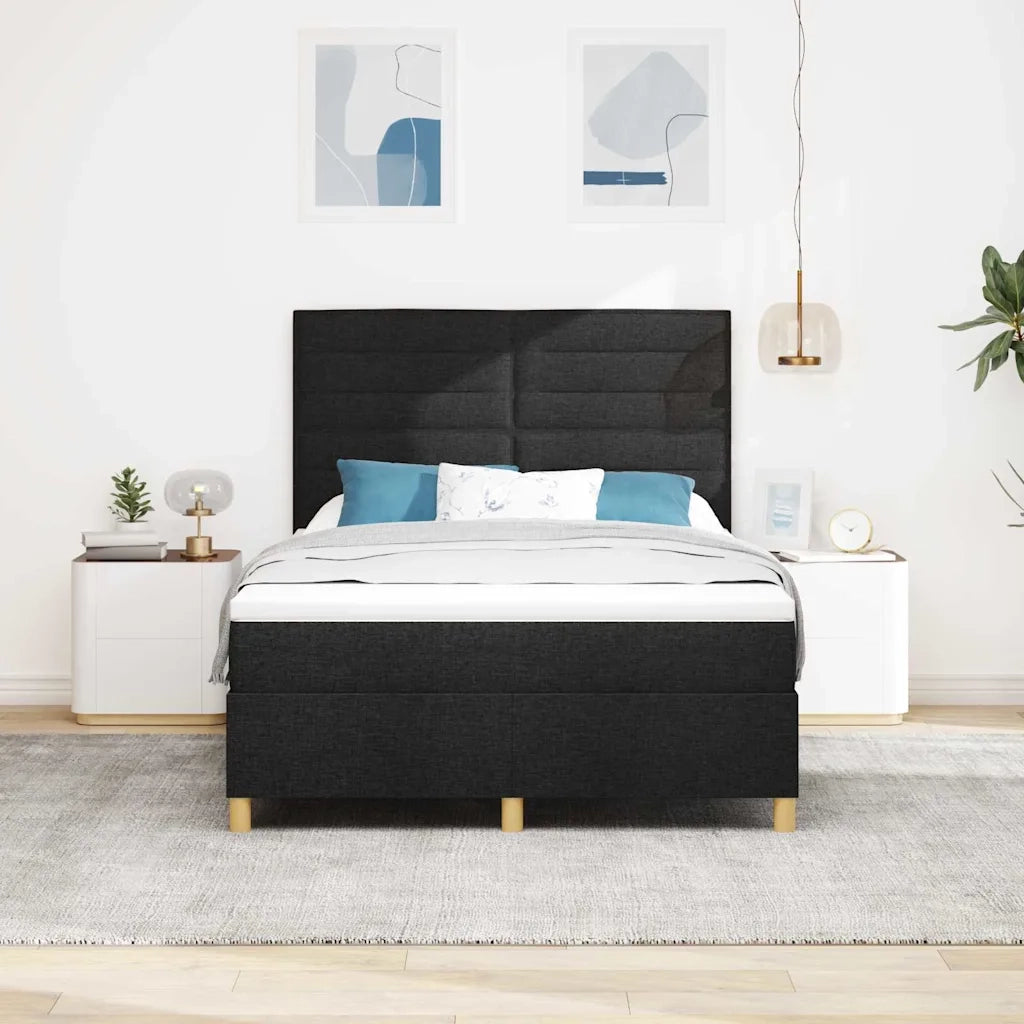 Letto a Sorgente LED con materasso Nero 140 x 190 cm Tessuto