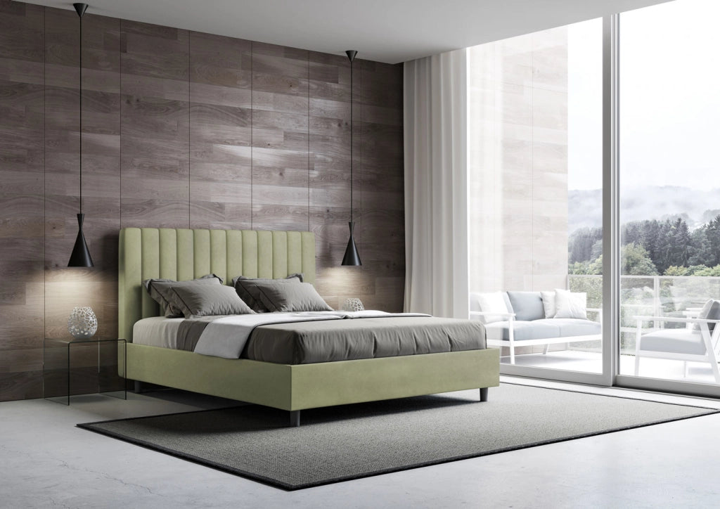 BS COM Letto una piazza e mezza con rete imbottito 130x200 microfibra tè verde