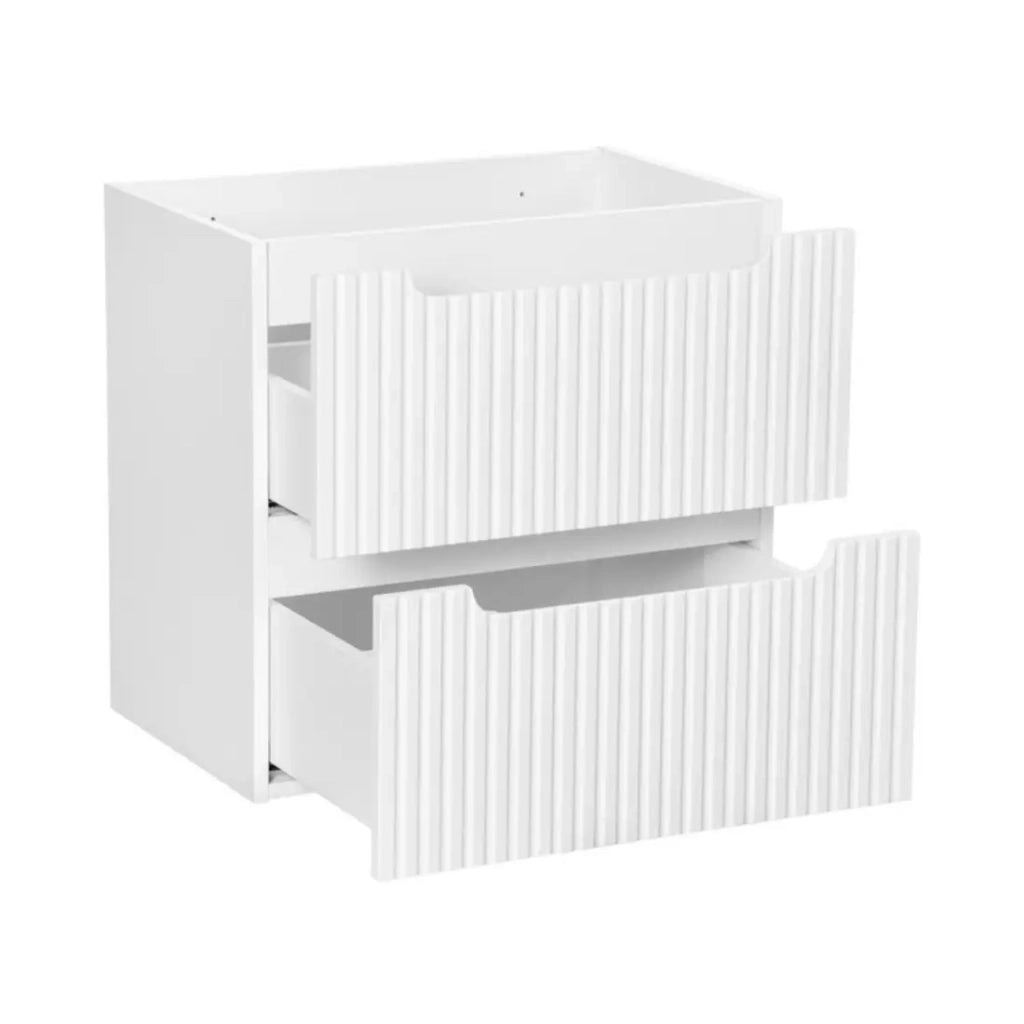 Set VANO bianco 170cm: mobili sotto lavabo con nicchie visibili a cassetti e armadietti + due lavabi da appoggio + colonna