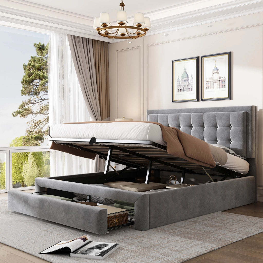 letto imbottito velluto grigio 140 x 190 cm