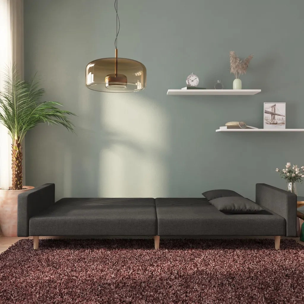 Divano Letto a 2 Posti con 2 Cuscini Nero in Tessuto 375901