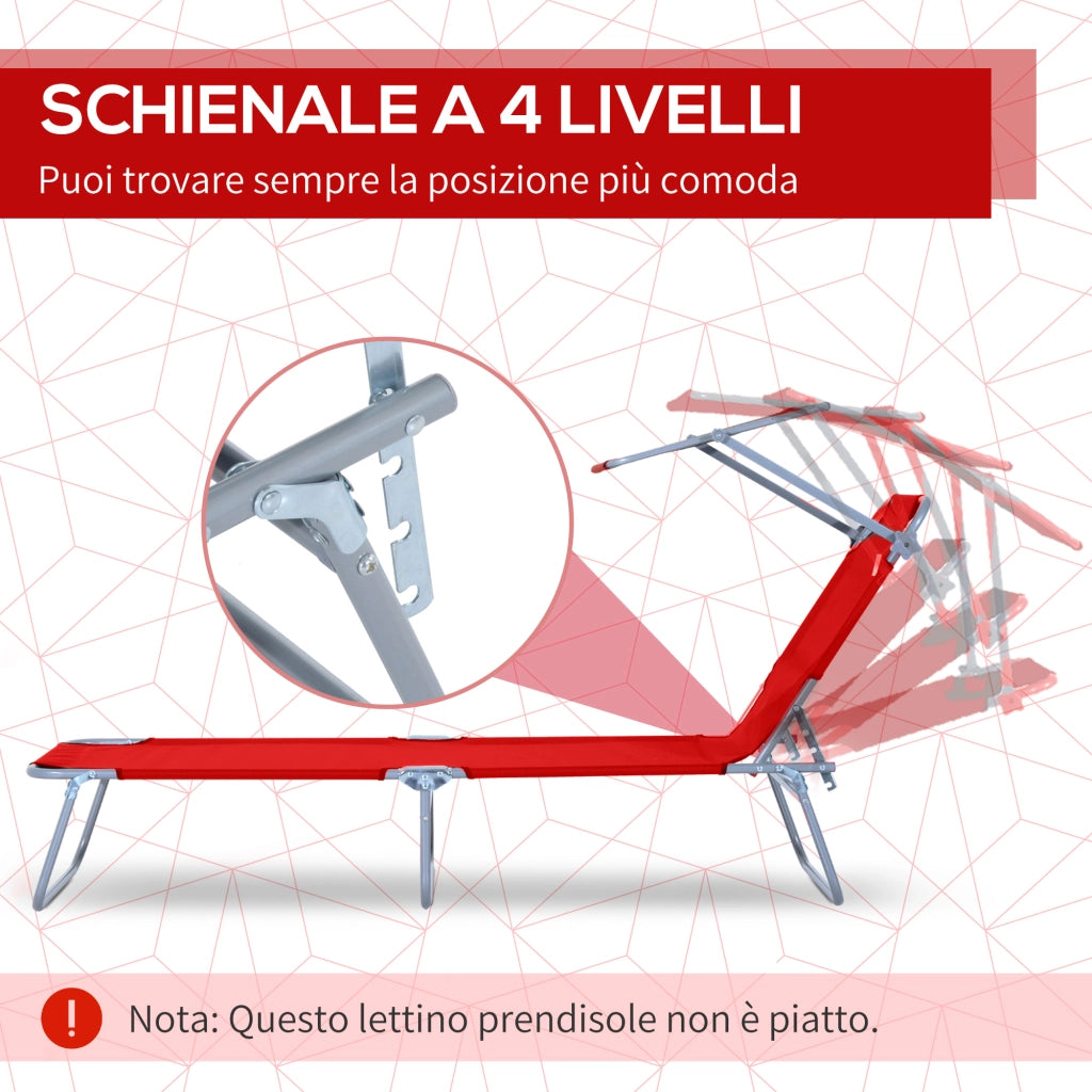 Sdraio Pieghevole da Giardino con Schienale Regolabile e Tettuccio ¨C Minimal ¨C Rosso